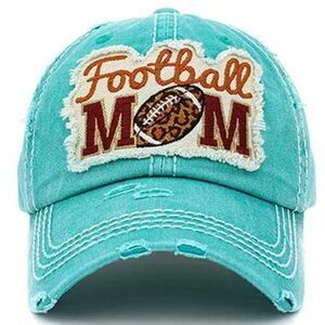 2/$30 Teal Football Mom Baseball Cap